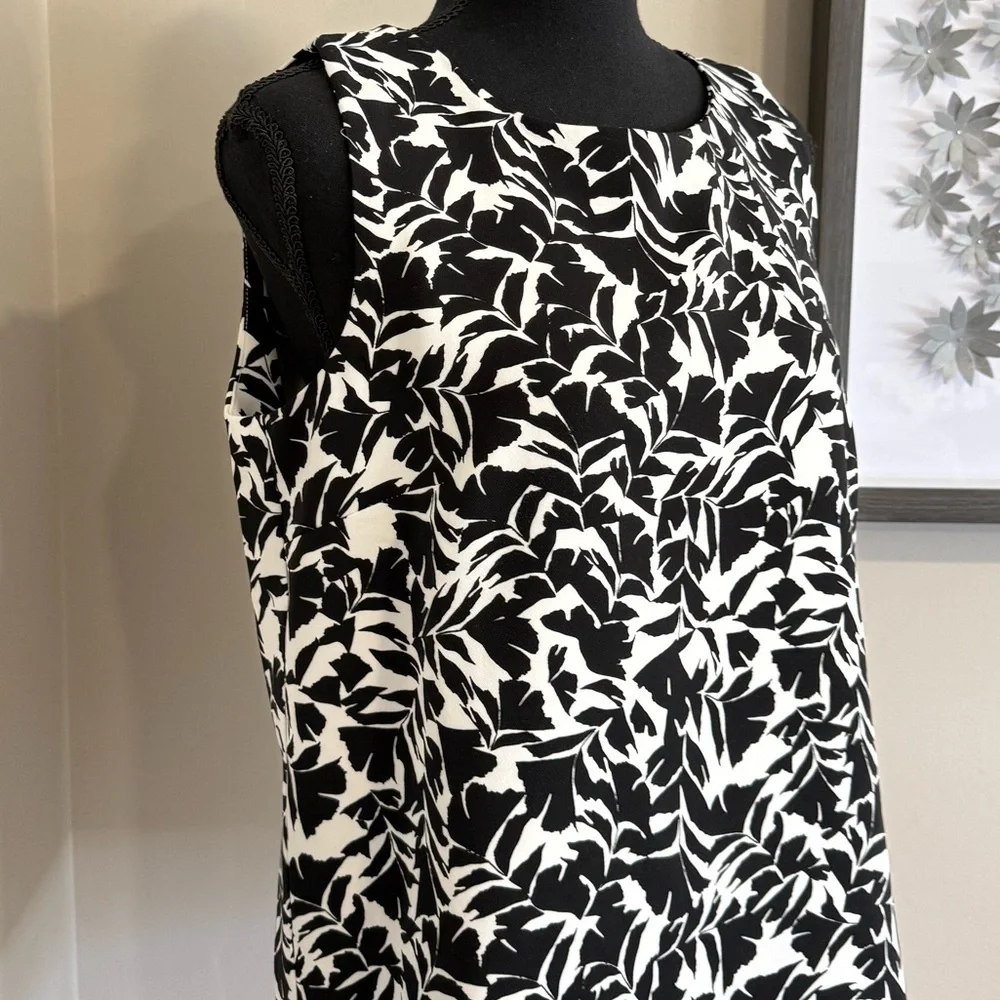 J. Crew Black and White Floral Print Scalloped HemTop